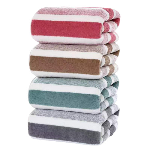 Wholesale coral velvet towels, three-color striped towels, soft and comfortable, non shedding, non fading, support customization