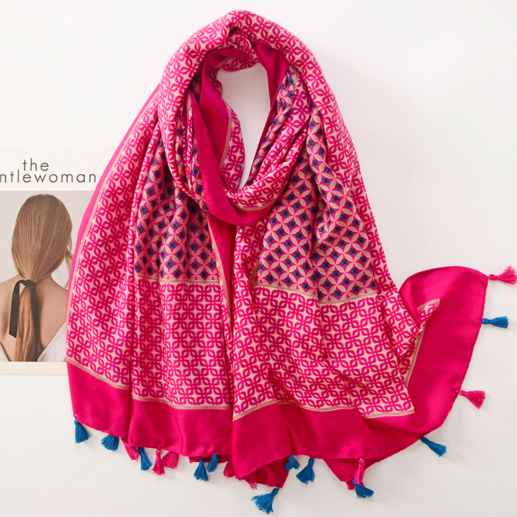 Otoño e Invierno nueva bufanda de seda Jinyu Mantang larga borla de algodón y lino sensación bufanda suave satén de algodón grueso chal caliente