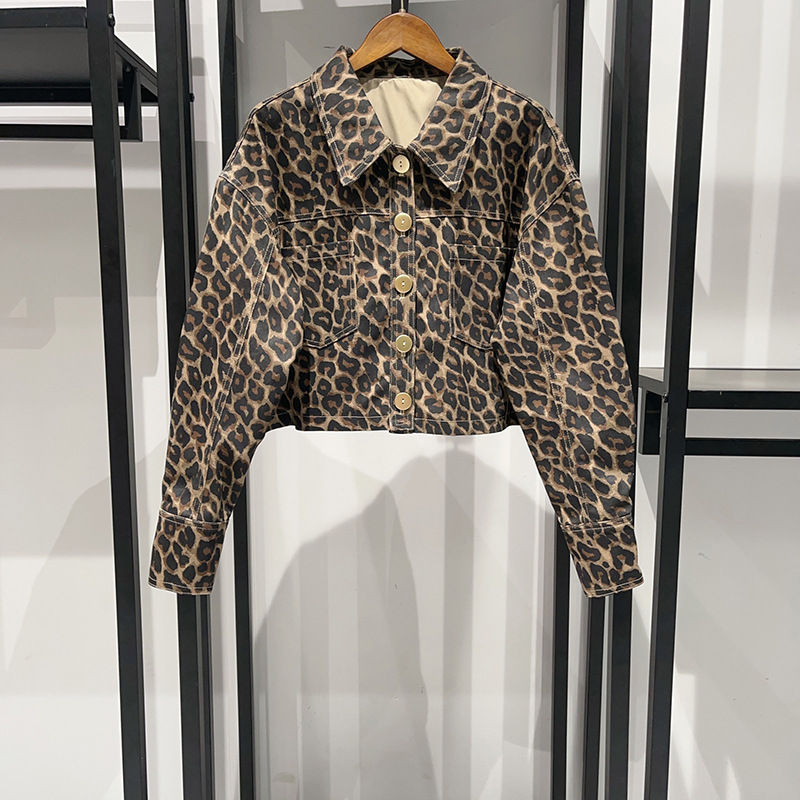 Conjunto de abrigo corto y pantalón para mujer, estampado leopardo, estilo moderno