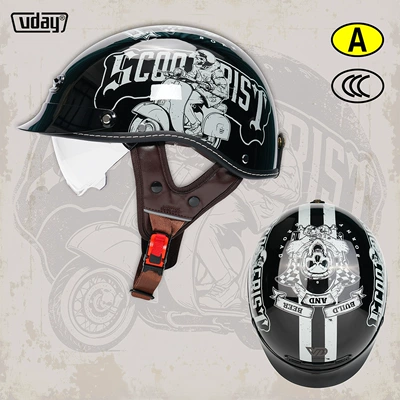 half helmet, all-season safety helmet, Motosiklet kaskı (dəbilqə) - vq-3-bright-dark-black-motorcycle-m-52-54cm-transparent-black-tea-lens
