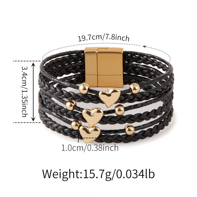 Retro Streetwear Heart Shape Pu Leather Alloy Wrap Bracelets Wholesale display picture 1