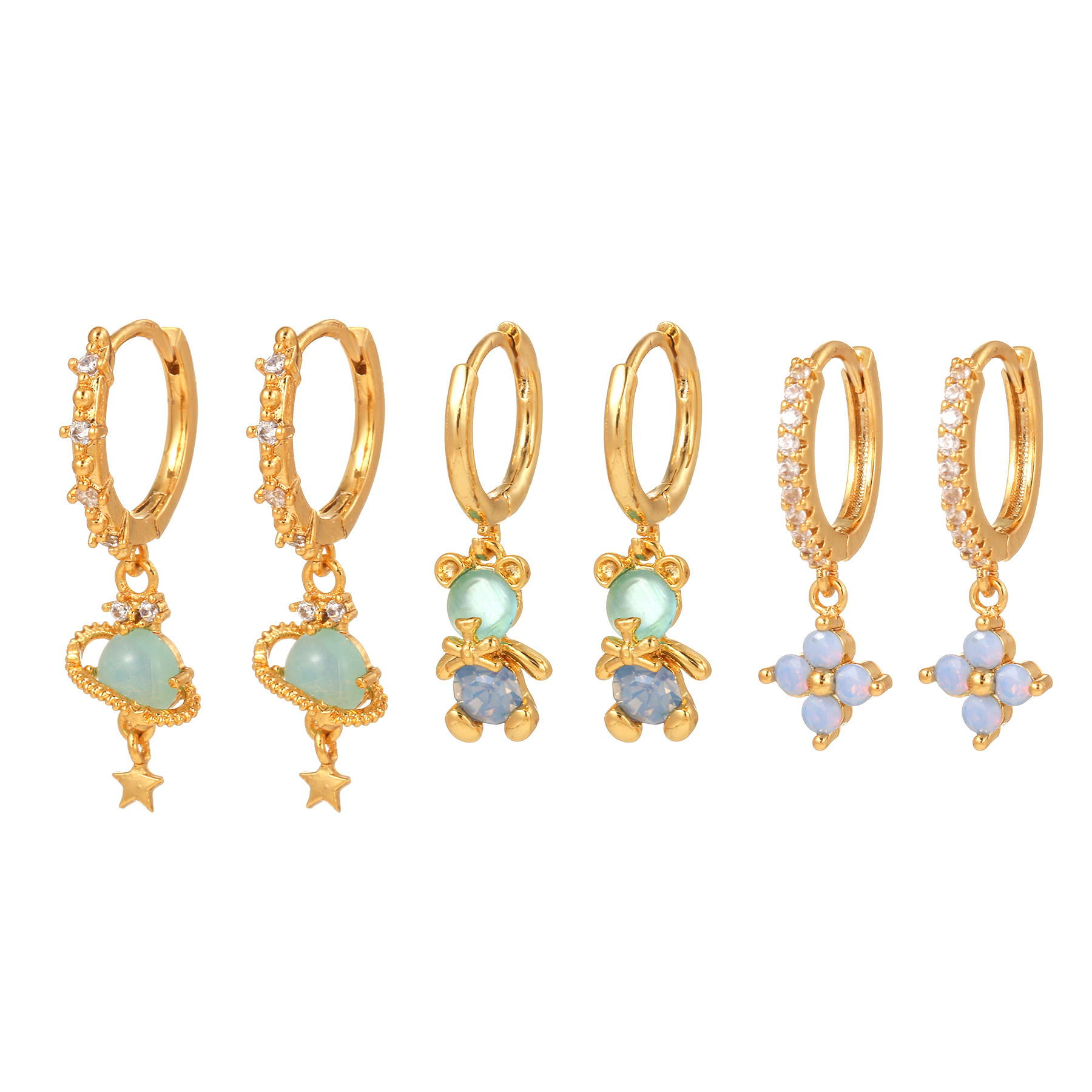 Fashion Star Flower Copper Inlay Zircon Dangling Earrings 1 Set display picture 6