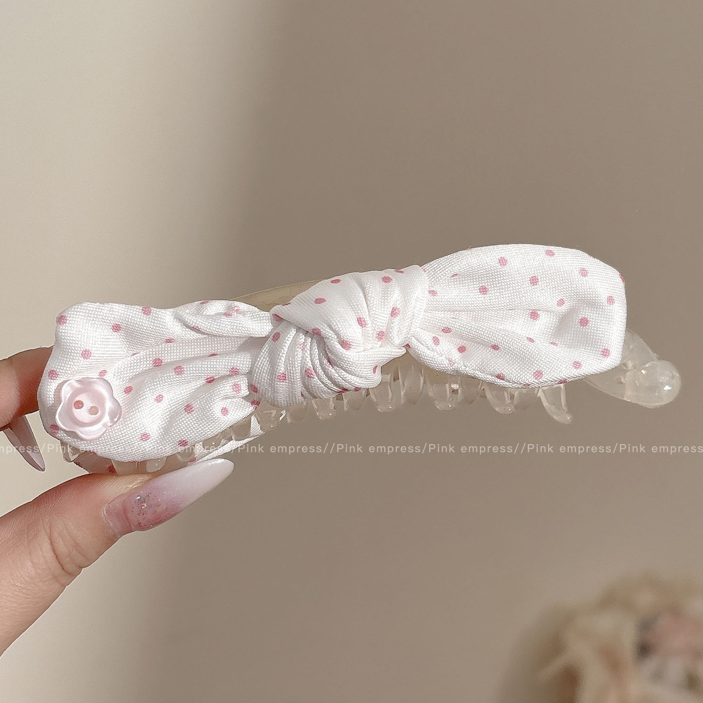 2# pink and white polka dot banana clip about 13cm