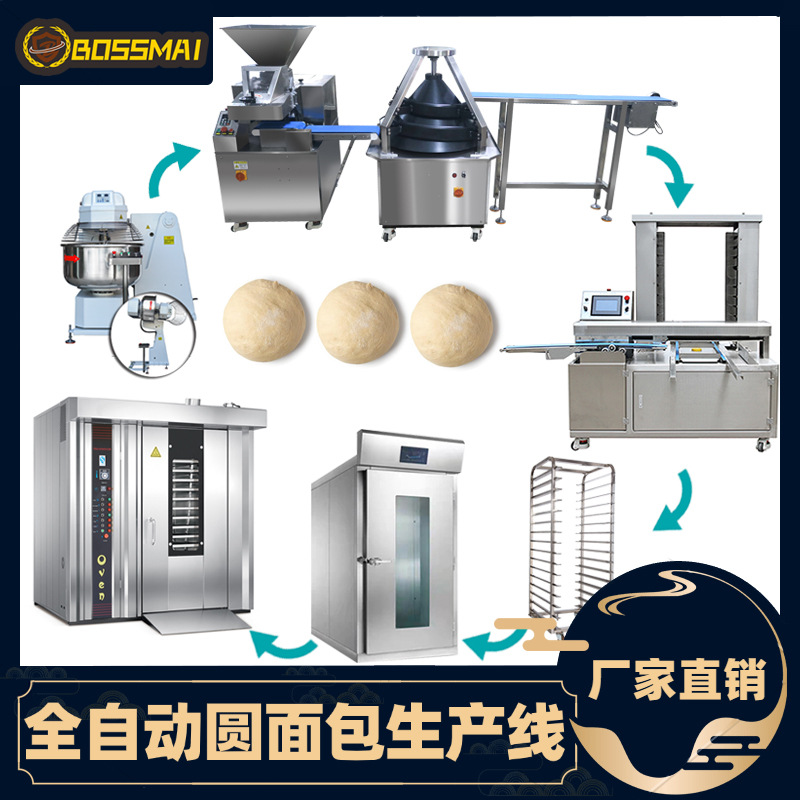 博麦自动汉堡面包生产线商用面团分割滚圆机烘焙设备圆面包成型线