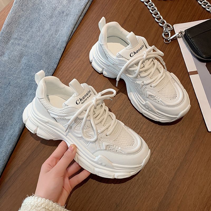 Mori Torre Shoes Women's Summer 2023 New Student Mesh Shoes Breathable Mesh Korean Style Thick-soled White Shoes Women
