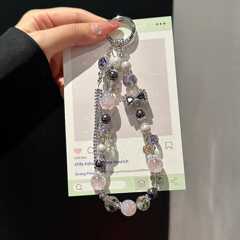 Boutique hecho a mano de alta gama colgante de teléfono móvil azul violeta borla cadena de cuentas de vidrio cordón de teléfono móvil de moda colgante de mensajero largo