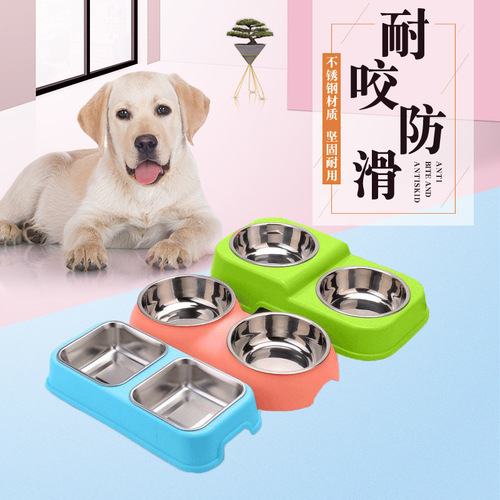 Factory direct sales pet bowl double bowl two-in-one feeding and drinking dog bowl cat bowl stainless steel dog bowl