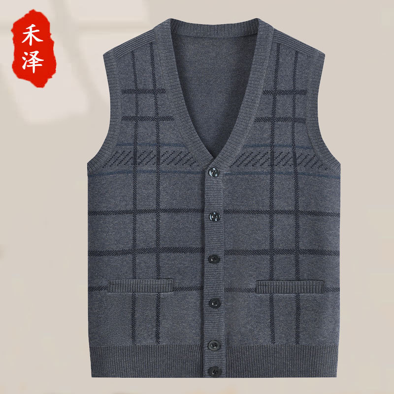 Dad wear spring and autumn vest knitted cardigan thickened father men's waistcoat grandpa vest old men's clothes