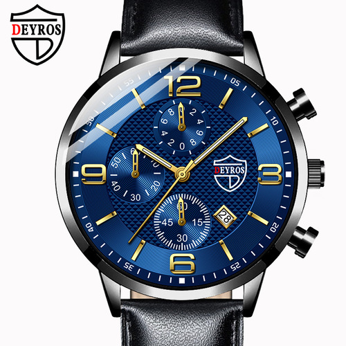 DEYROS cross-border men's calendar quartz watch men's student watch fashion leather watch luminous men's watch