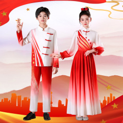 国庆儿童小学生合唱红色爱国主题朗诵演讲比赛万疆国风演出服女童