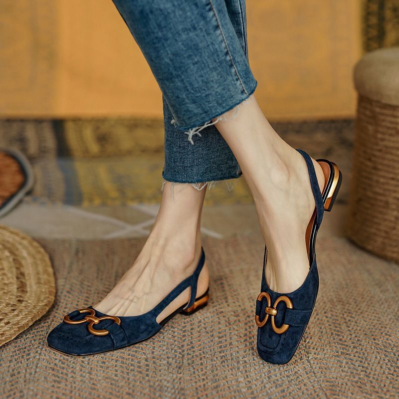 ins retro style ~ 2024 new flat sandals for women summer Baotou thick heel horsebit low heel single shoes mule shoes_voghion.com