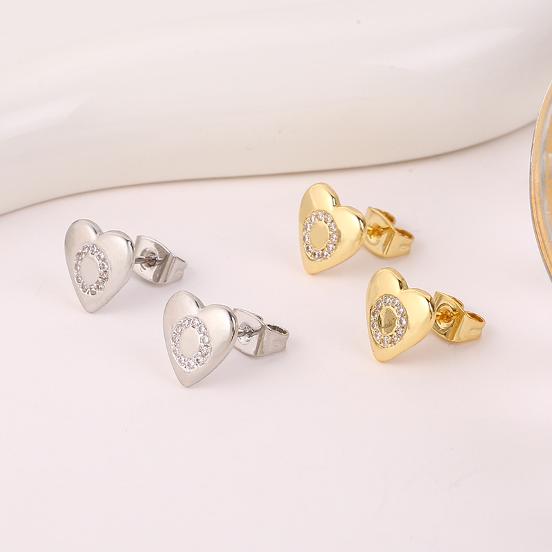 5g Weight Copper Ear Needle Material 18K Gold Plated, White Gold Plated Plating Material Rhinestones Inlay Material Ear Studs Classification 1 Pair Quantity Daily Occasion Copper Material Letter, Heart Shape Pattern Women's Gender Inlay Design Simple Style Style 1 Pair Simple Style Letter Heart Shape Inlay Copper Rhinestones 18K Gold Plated White Gold Plated Ear Studs 14