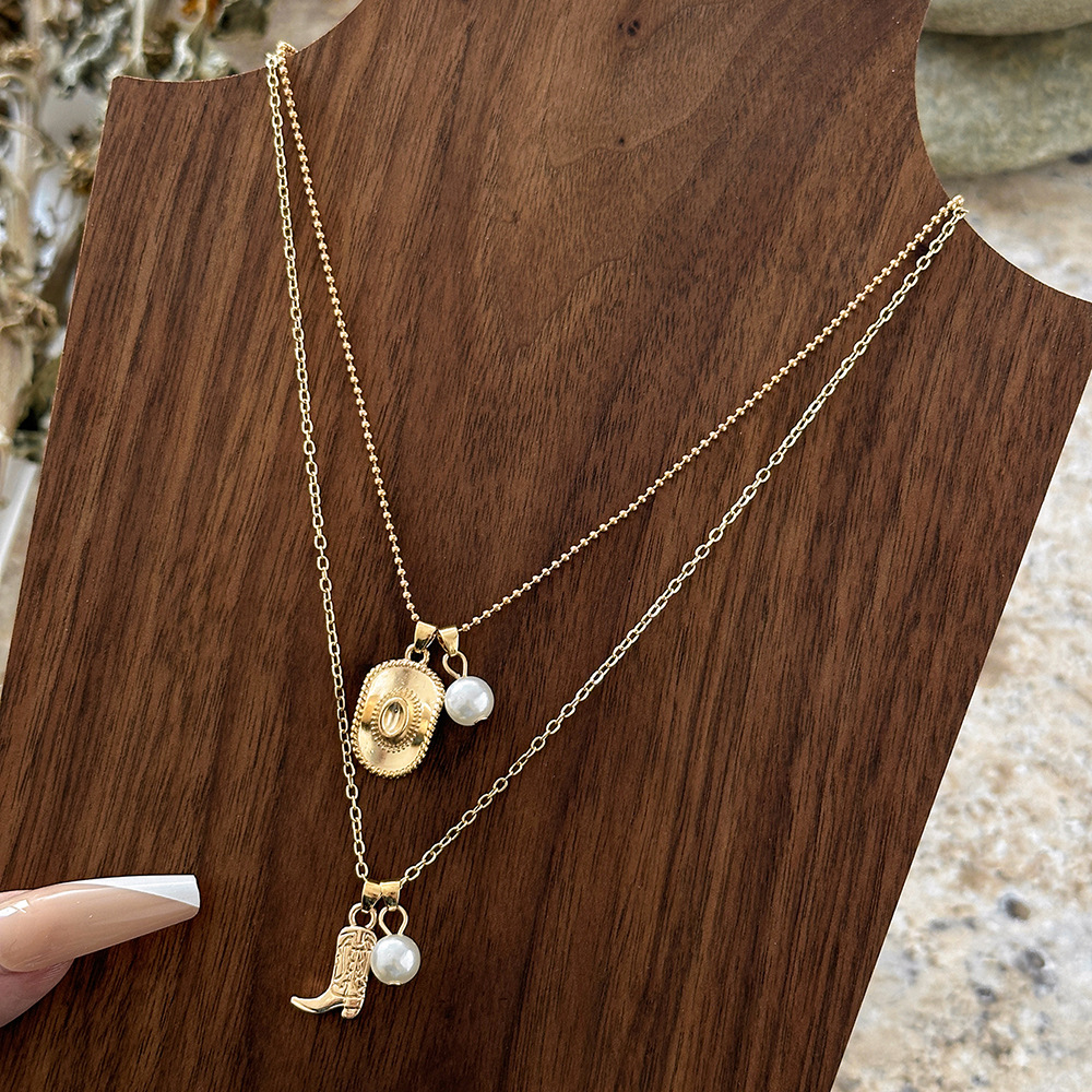 Round Hat Boots Ethnic Style Cowboy Style Zircon Zinc Alloy Layered Necklaces Necklace Wholesale display picture 7