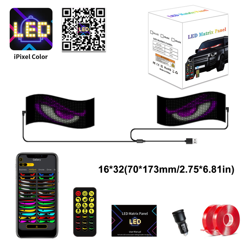 クロスボーダー LED 車ソフトスクリーン USB 車柔軟な広告スクリーン APP Bluetooth ウィンドウガラス悪魔の目ソフトスクリーン|undefined