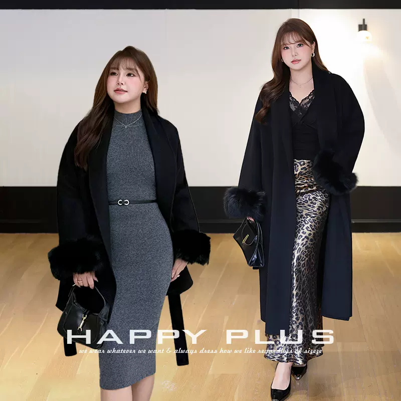 矜奢狐狸毛双面呢羊毛大衣润其9319N9090大码秋冬羊毛AB款大衣