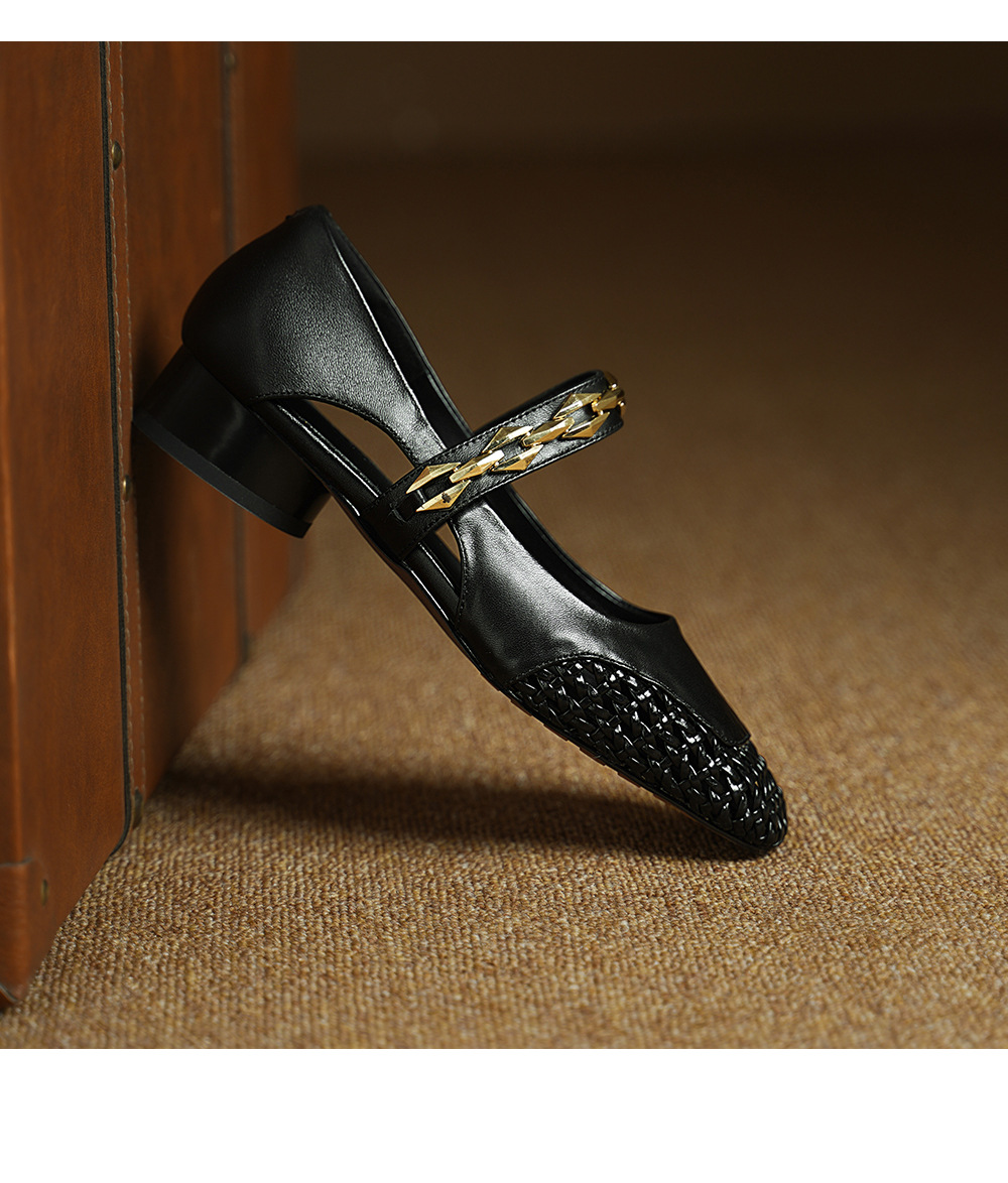 Sandal nữ gót thấp mũi hở quai ngang đế xuồng cỡ lớn 33–43 — đen chi tiết 15