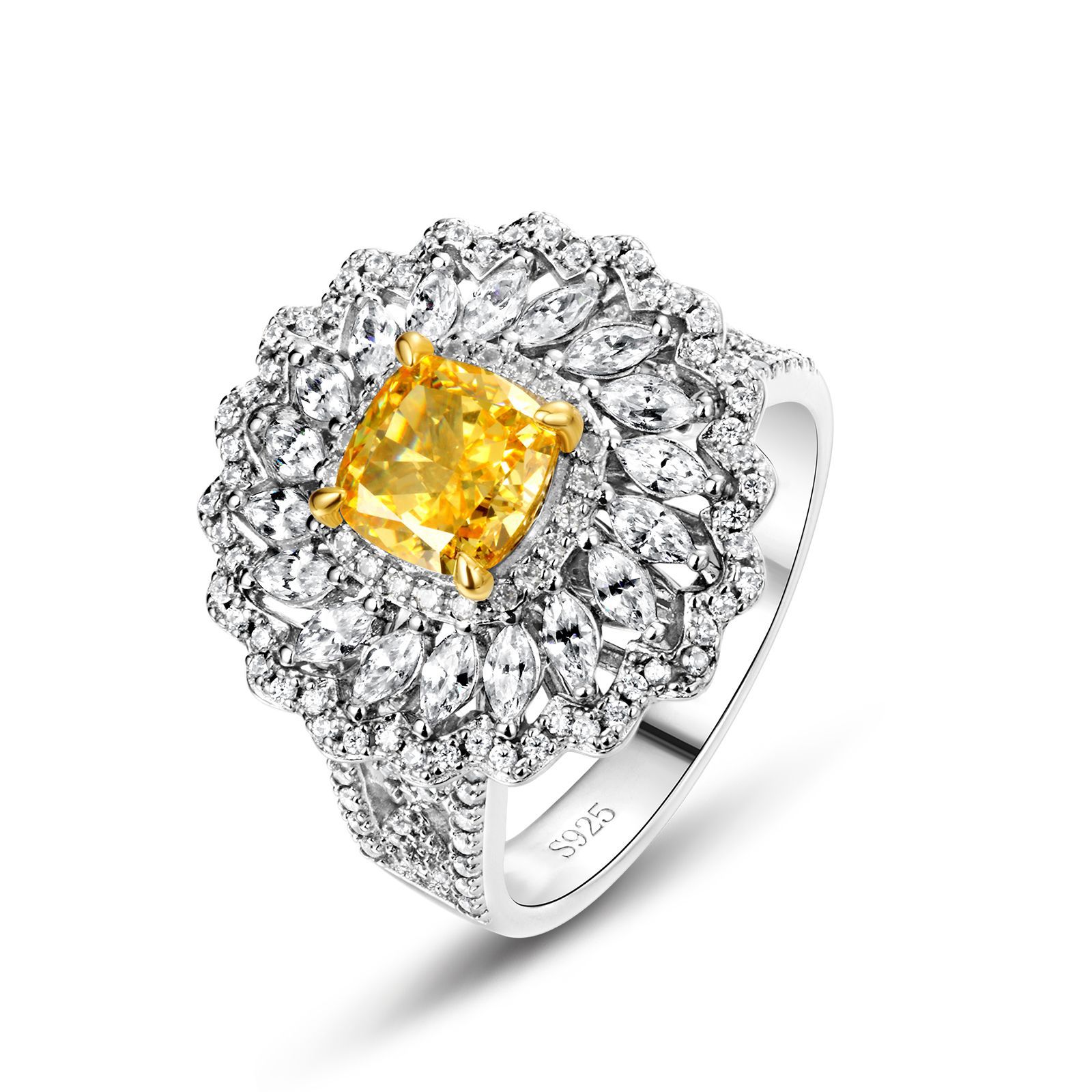 Wilsheng joyería europea y americana Venta caliente s925 plata anillo de diamante de alto carbono hembra completo con incrustaciones de diamante amarillo colgante desmontable de doble uso