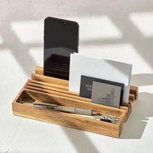 木制办公桌面收纳架带手机支架底座实木台面卡片照片夹