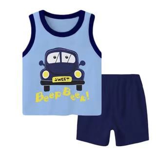 2025 Children's Summer Cotton T-shirt Han Style Sleeveless Set for Boys and Girls Cartoon Middle Children Trendy