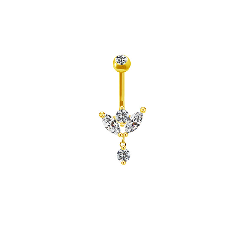 Minimalist Marquise Diamond Navel Piercing Ring Gold Plated_voghion.com