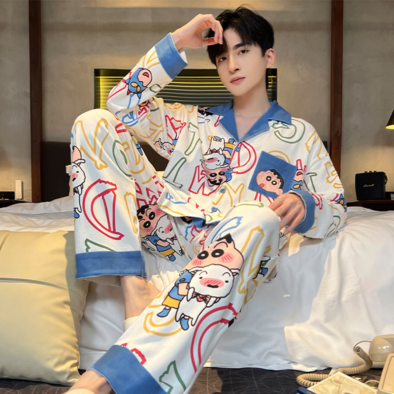 Pajamas Men's Long-Sleeved Spring & Fall 2025 New Cartoon Youth Men's Autumn and Winter Home Wear Set