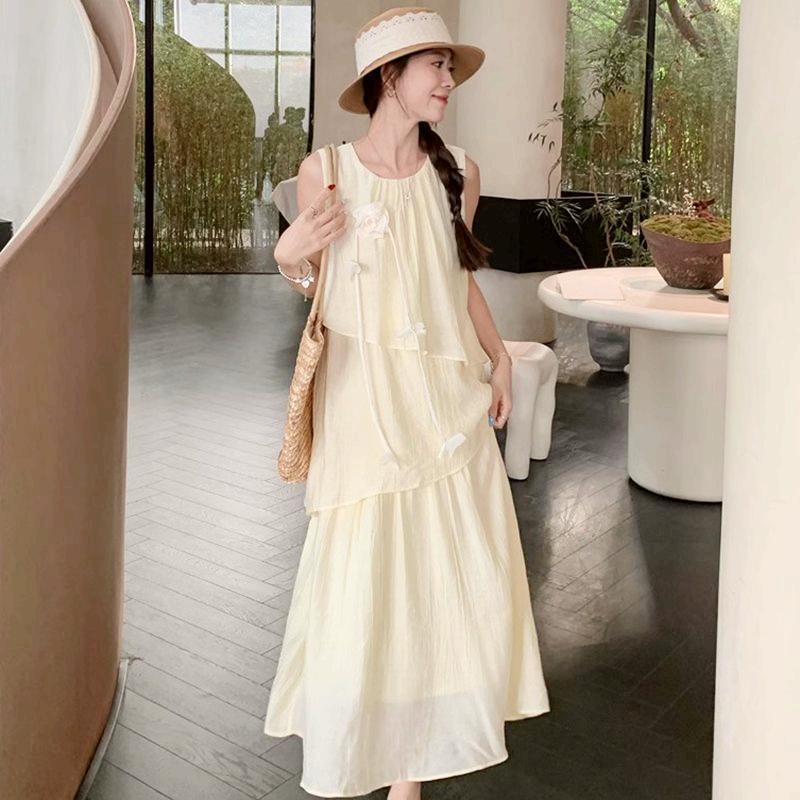 2025 Summer Fresh and Cute Sleeveless Vest Dress Sweet First Love Style Seaside Vacation Cake Layer Long Dress 2025 Summer Fresh and Cute Sleeveless Vest Dress Sweet First Love Style Seaside Vacation Cake Layer Long Dress