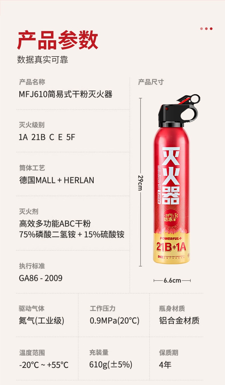 Flame Warrior Car Fire Extinguisher, 21B Mini Portable Dry Powder Fire Extinguisher for Automotive Fire Annual Inspection