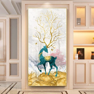 入户玄关装饰画福禄相随过道壁画轻奢走廊竖版现代简约画挂画