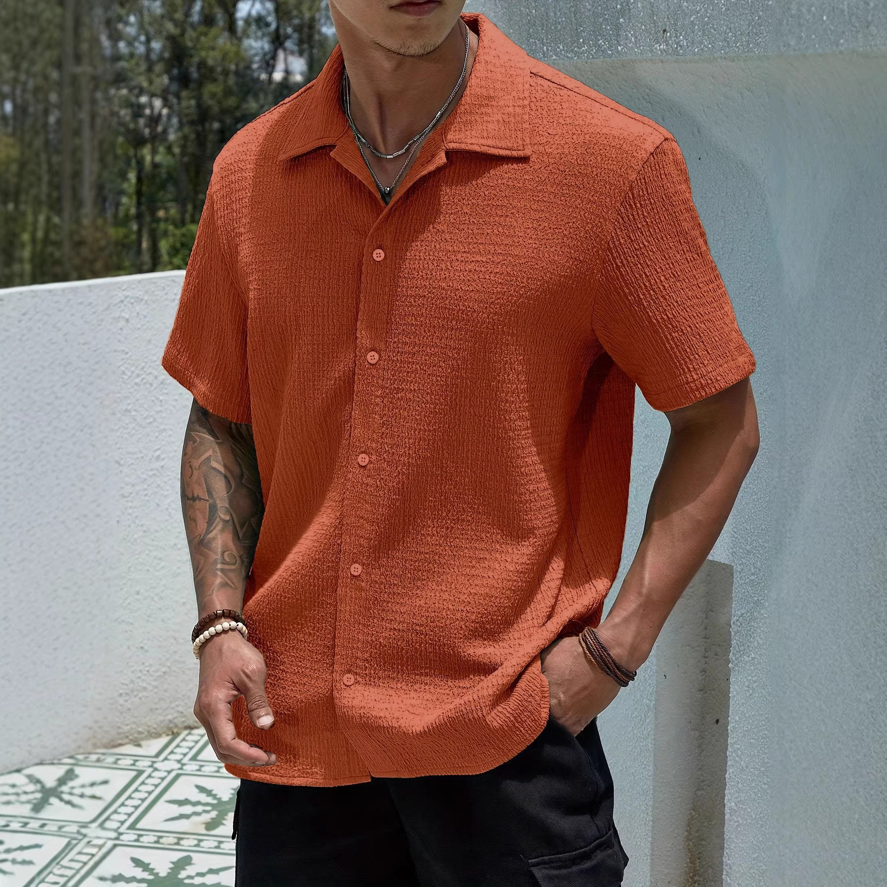 Transfronterizo Europa y América Amazon verano hombre nuevo retro camisa de manga corta chaqueta de vacaciones camisa casual hombre