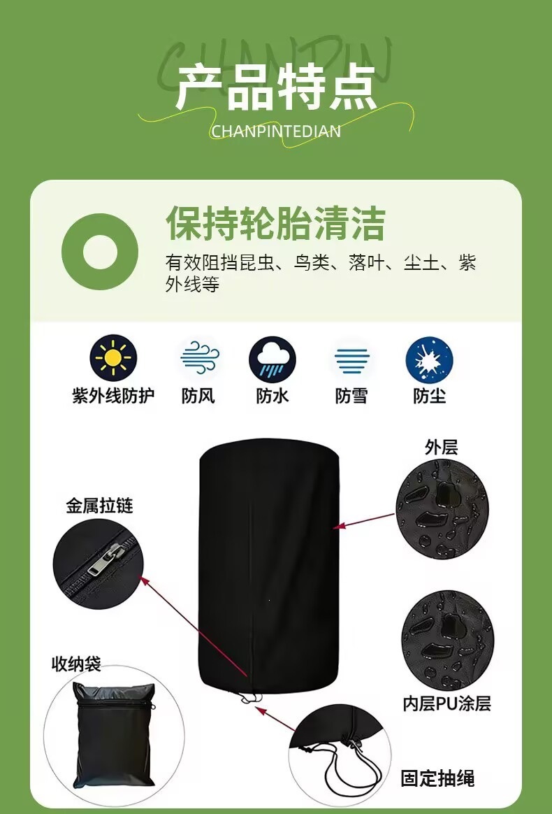 Cross-border car tire cover, waterproof and sun-proof, in-stock wholesale, Oxford cloth spare tire cover with zipper, silver-coated four-in-one tire cover