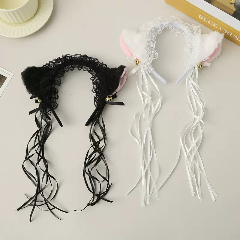 纯欲猫咪耳朵发箍女cos蕾丝边头箍性感猫耳化妆发饰厂家批发
