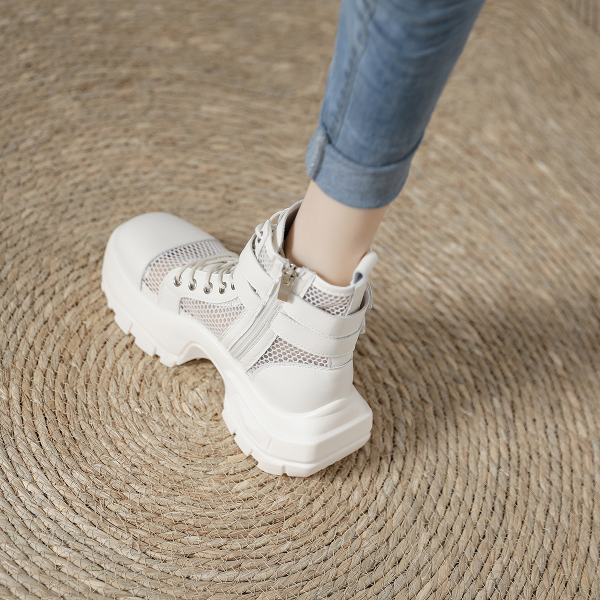 Sports thick-soled Martin boots women's summer thin 2023 new thick-soled mesh hollow breathable boots mesh boots sandals_voghion.com