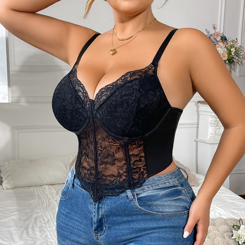 Plus Size Lace Underwire Bustier – Full Coverage Corset Bra For Women, Supportive & Elegant_voghion.com