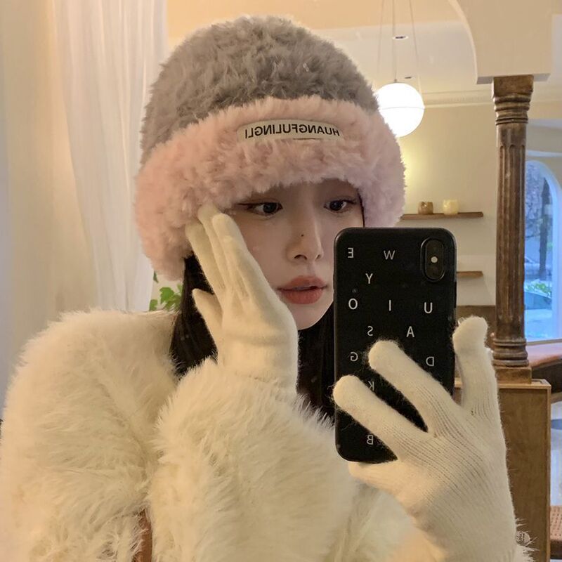 新款帽子女冬季加厚显脸小毛绒保暖毛线帽潮大头围护耳堆堆针织帽|undefined
