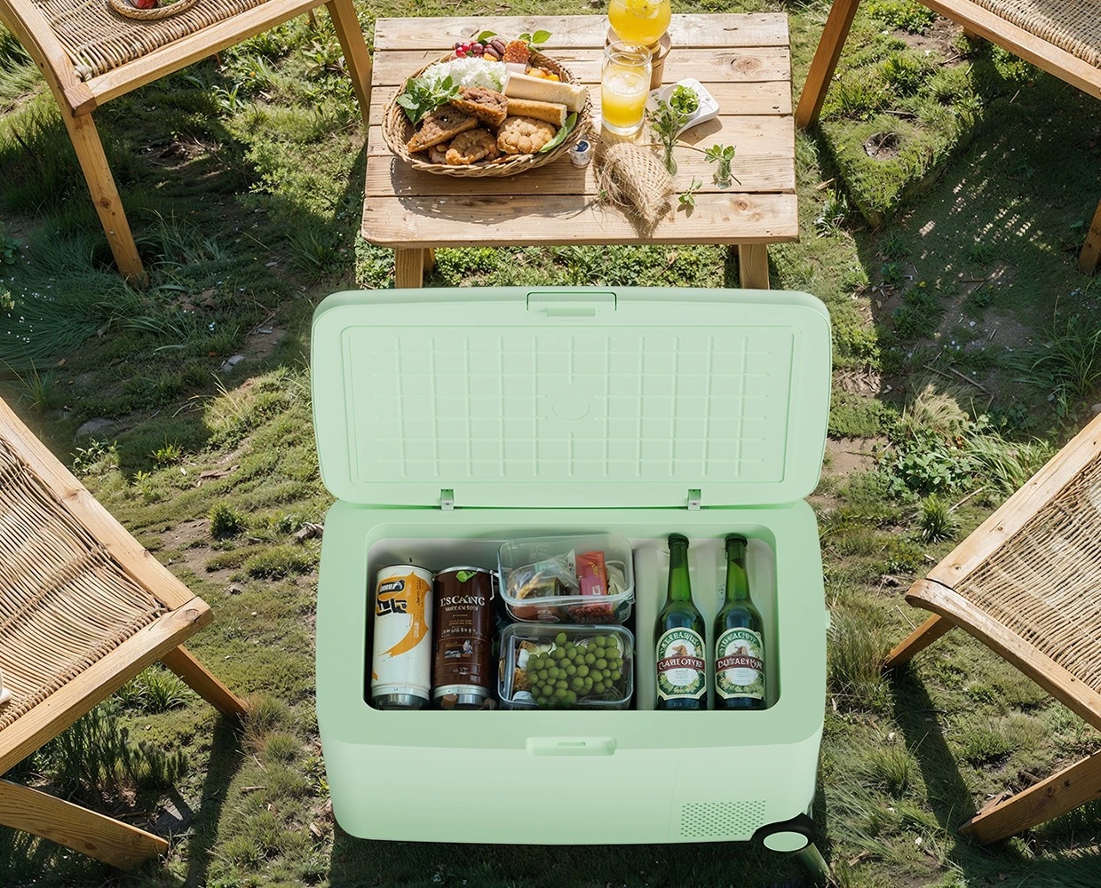 Hck Husky Car Refrigerator 16L Retro Camping Fresh-Keeping Outdoor Mini Refrigerator Matte Mint Green