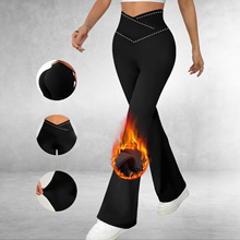 加厚抓绒欧美跨境女装v腰休闲裤高腰提臀显瘦微喇叭裤垂感阔腿裤