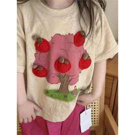 韩国童装女童短袖t恤2025新款夏季洋气宝宝印花卡通韩版儿童上衣