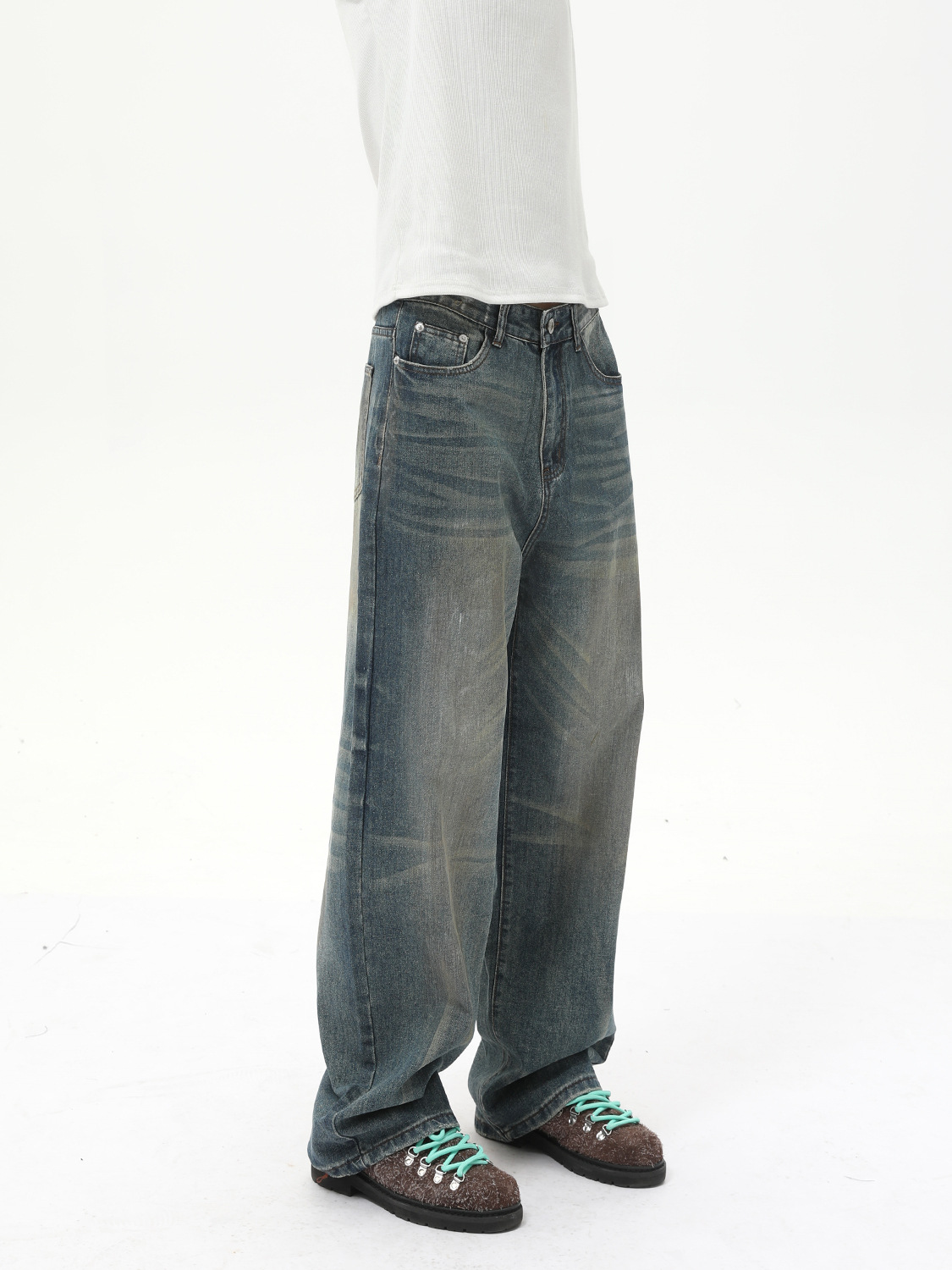 MTLCLOTHES Ropa de hombre | Vaqueros casuales rectos de pierna ancha lavados retro lavados