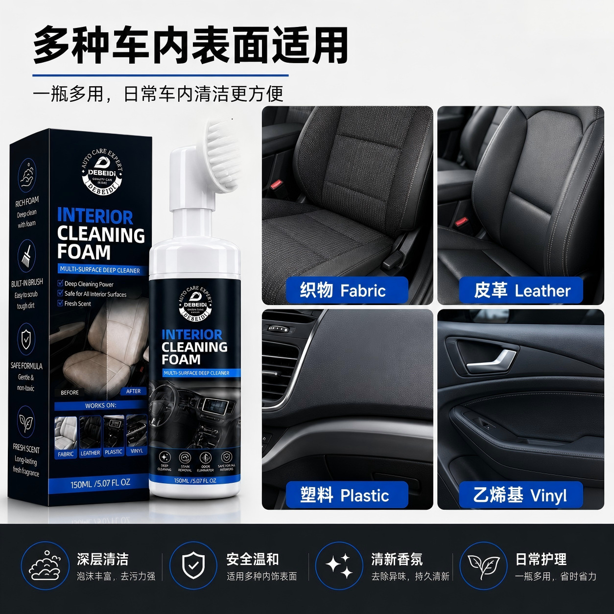 Foreign Trade Wholesale Multi-Functional Foam Cleaner for Car Interiors, Leather Seats, and White Shoes, Cross-Border