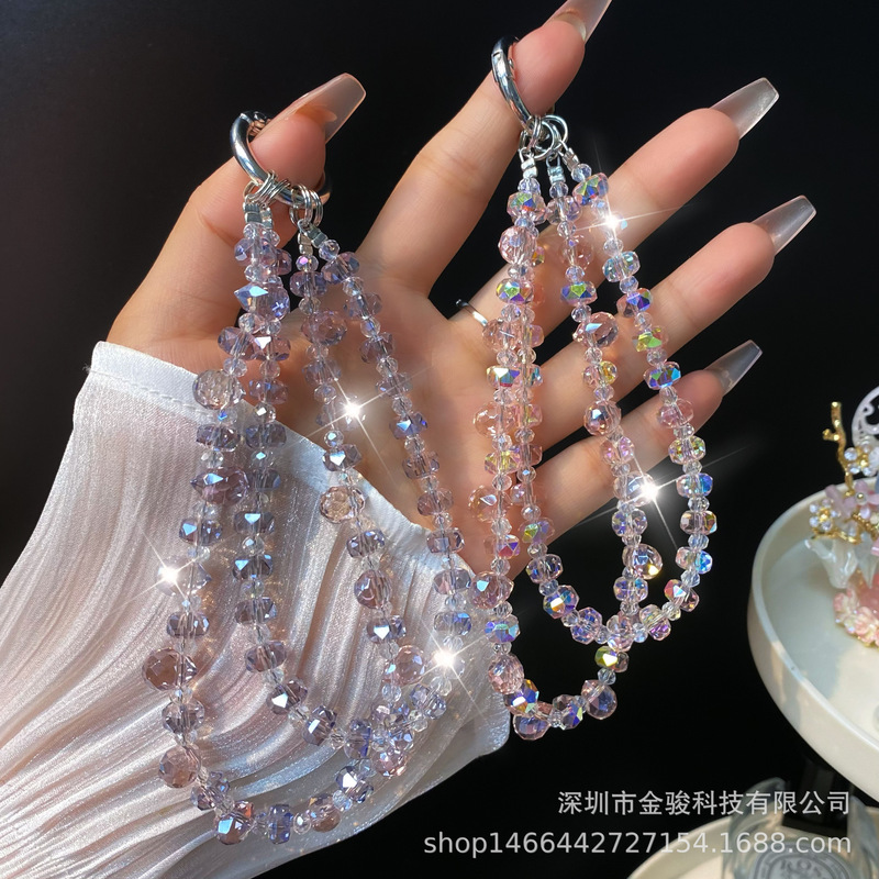 Crystal Mobile Phone Chain Simple Wheel Flat Bead Double Chain Colorful Mobile Phone Hanging Chain Handmade Beaded Chain Rope DIY Key Chain