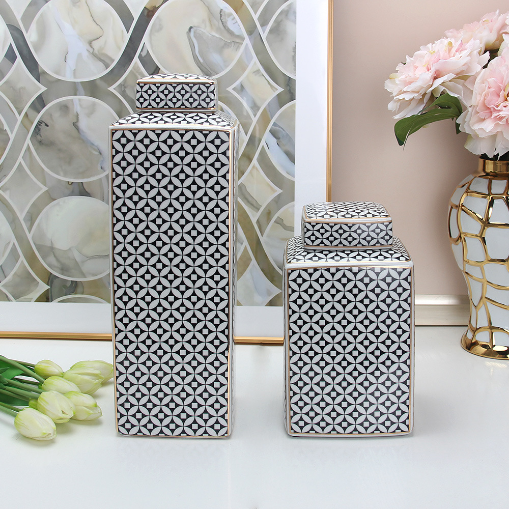 美式耐温陶瓷茶叶罐 收纳密封罐瓷 四方罐家居工艺摆件装饰罐子