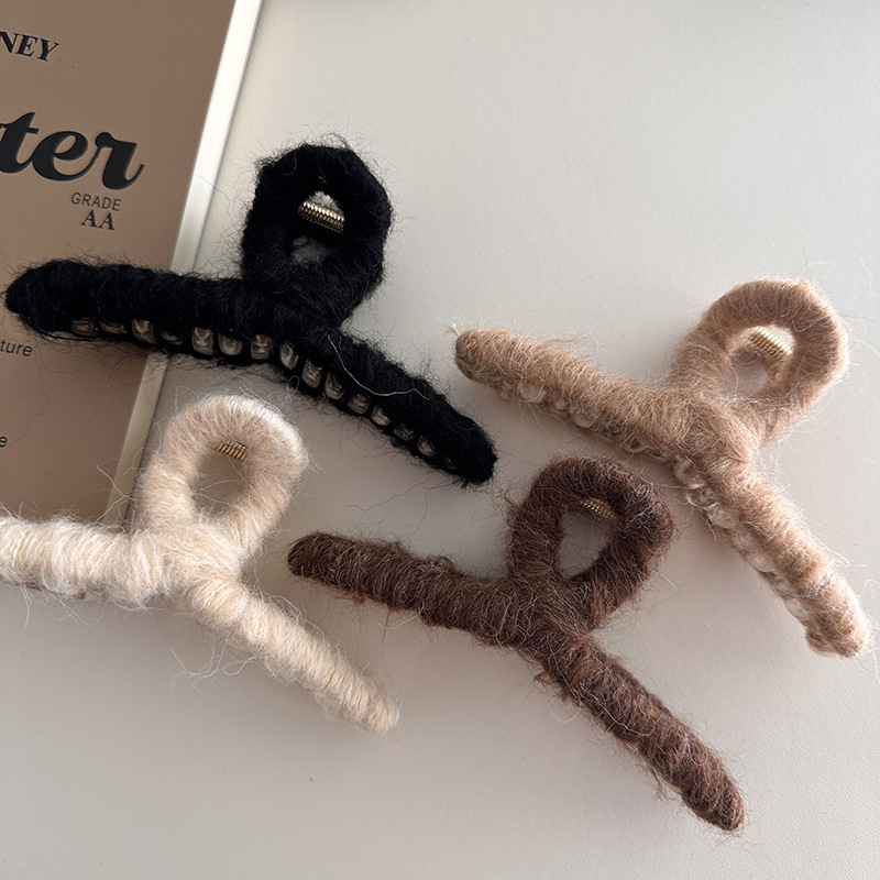 Wicklung herbst und winter süße wolle haarnadel weibliche zurück kopf hochsteckfrisur shark clip große haar clip hochwertige haar grip kopfschmuck_voghion.com