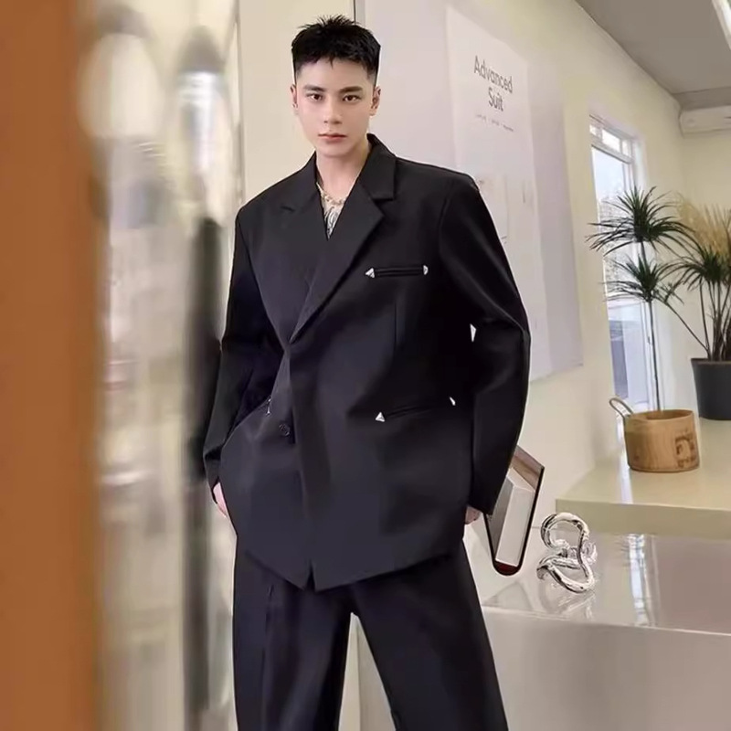 Spring high-end feeling ruffian handsome suit men's design feeling top online popular casual abstinence suit jacket hair stylist