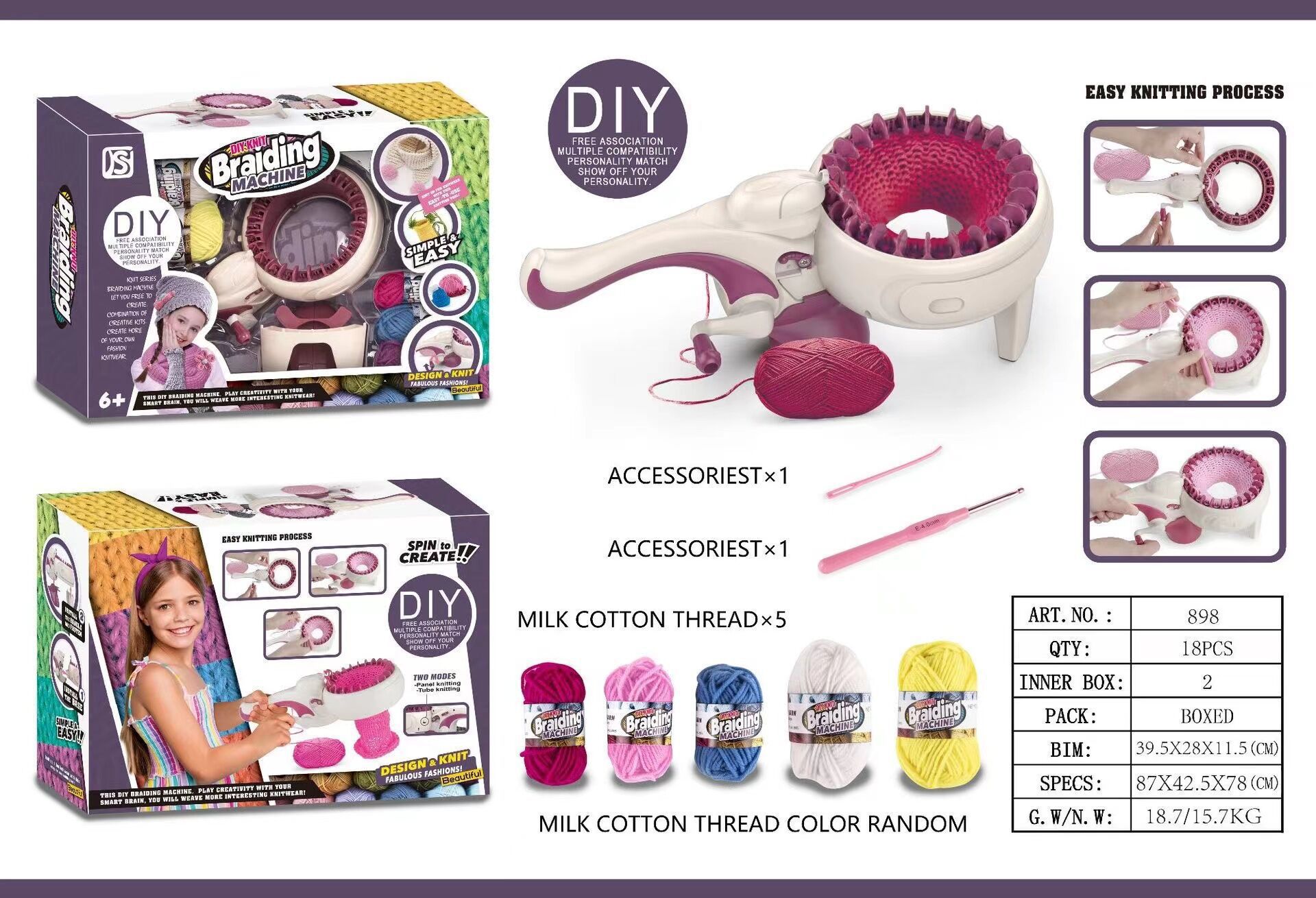 Máquina de tejer transfronteriza Máquina de tejer de lana de manivela de 24 agujas Juguetes de juego divertidos Educación temprana Máquina de lana interactiva entre padres e hijos