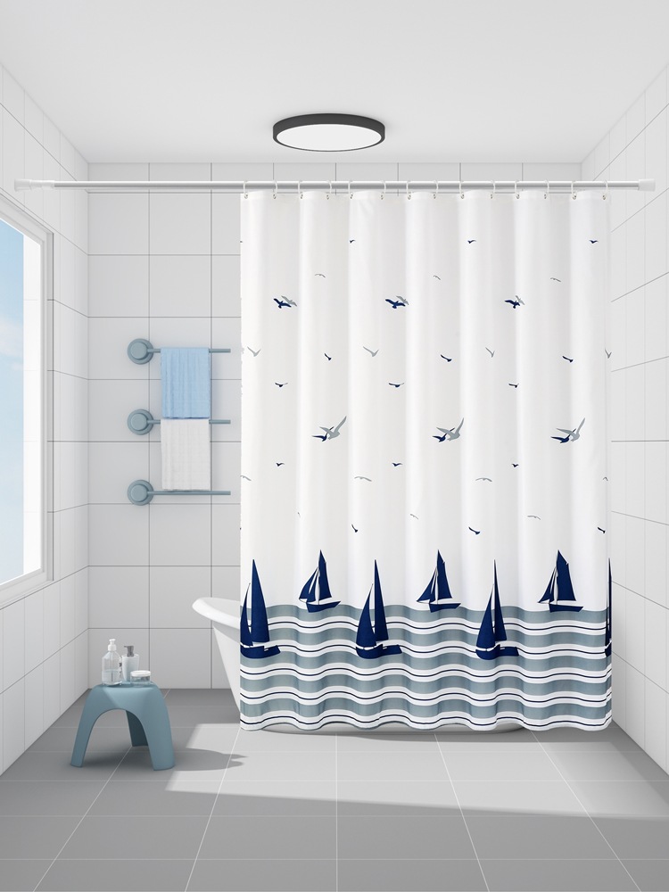 Nordic Bathroom Shower Curtain Waterproof Mildew-Proof Punch-Free Curtain Partition Curtain Shower Curtain Bathroom Na You