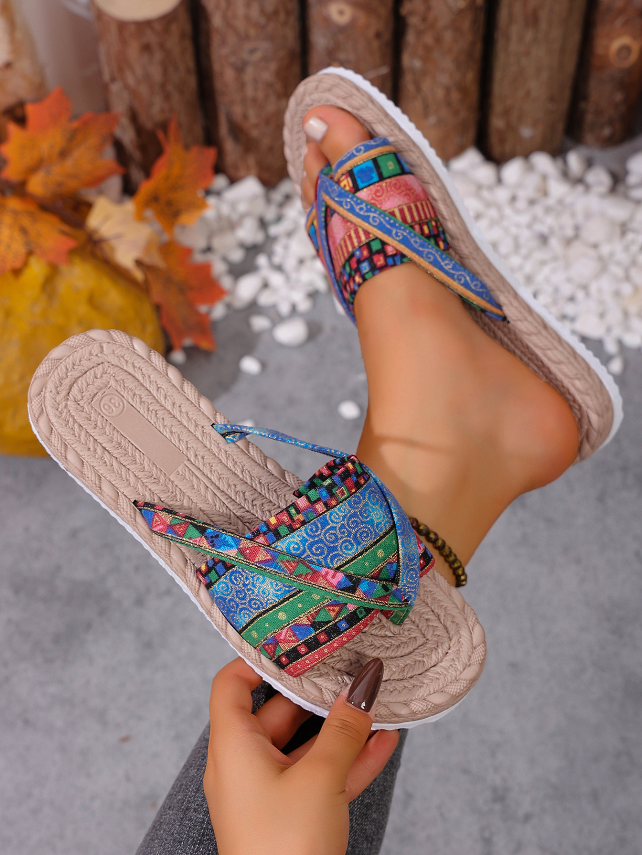 Women's Ethnic Style Flat Slides Sandals Summer Outdoor Beach_voghion.com