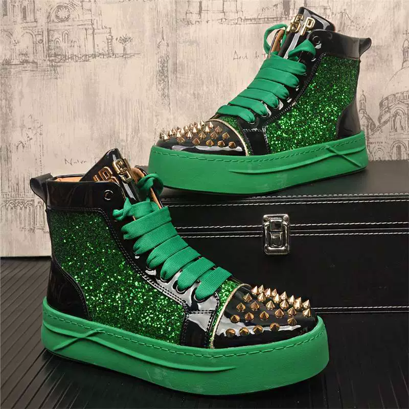 Высокие ботинки мужские короткие ботинки заклепки кожаные ботинки модные блестки с толстой подошвой повседневные ботинки