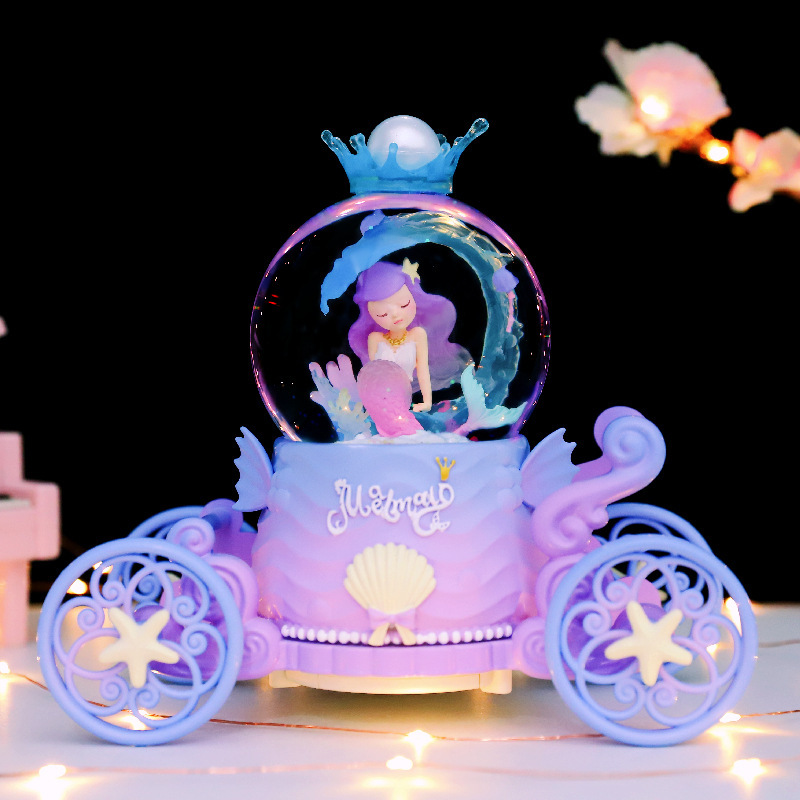マーメイドプリンセス城クリスタルボールオルゴール回転トロイの木馬オルゴール女の子誕生日プレゼントクリエイティブおもちゃ|undefined