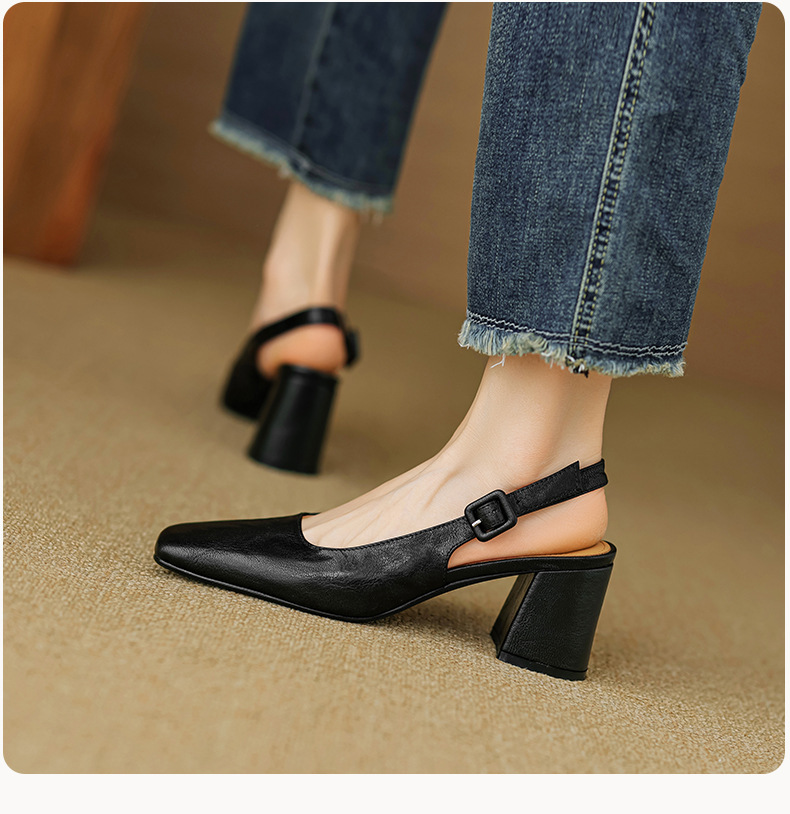 Sandal cao gót nữ mũi nhọn quai khóa, gót thô 9 cm phong cách Hàn Quốc — màu nâu chi tiết 14