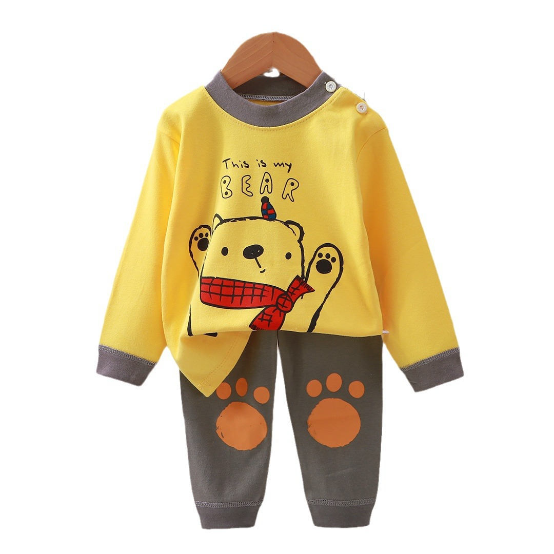 2025 New Children's Pure Cotton Underwear Set Boys and Girls Autumn Clothes Autumn Pants Infant Pajamas Home Clothing Wholesale